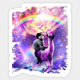 Laser Galaxy Space Cat On Rainbow Llama Unicorn Sticker